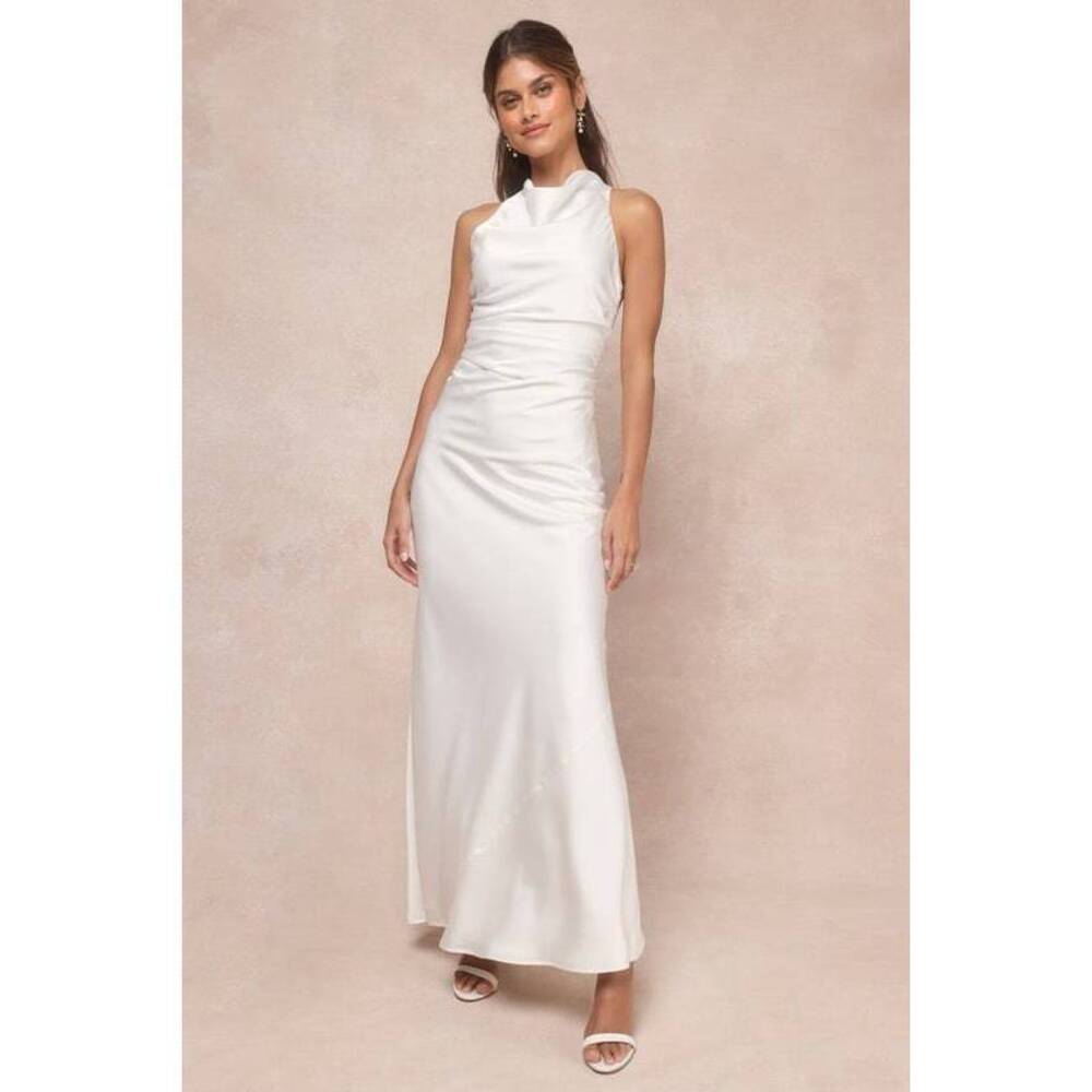 Lulus Effortlessly Sensational White Satin Backless Maxi Dress - Size XS